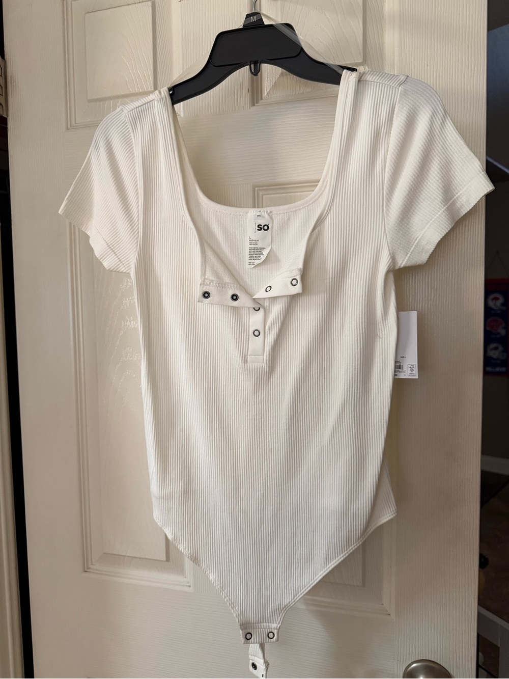SO White Ribbed Snap-Front Short Sleeve Bodysuit
